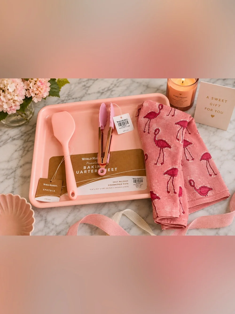 NWT Pink World Market Baking Set Flamingo Hostess Gift